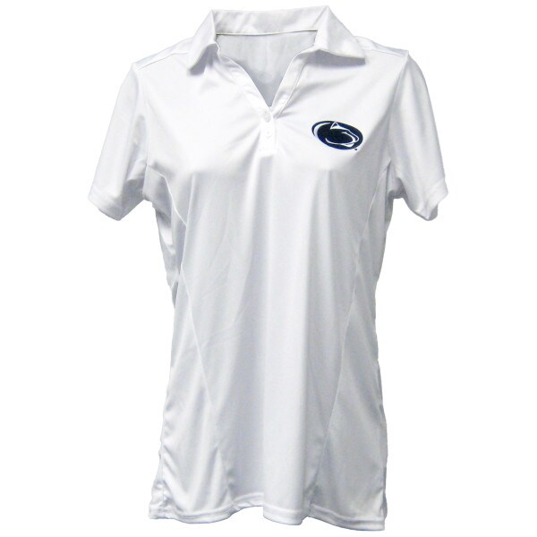 women's white polo with stitched Penn State Athletic Logo on left chest